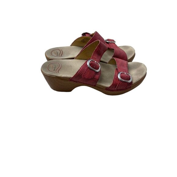 Dansko Women's Sophie Wedge Heel Leather Slip On Sandals Size EU 41 US 9.5 Red - Picture 5 of 8